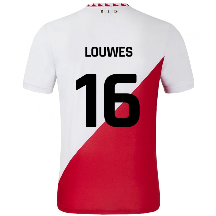 גברים כדורגל Puck Louwes #16 לבן אדום ג'רזי ביתית 2024/25
