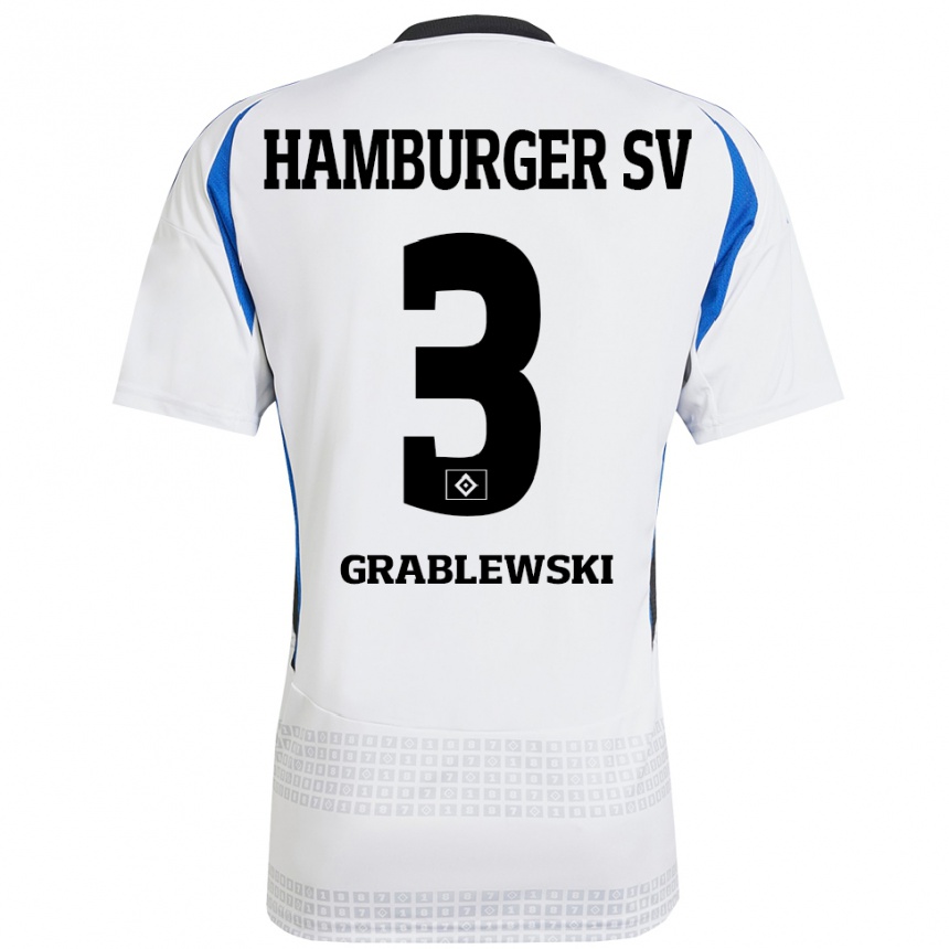 גברים כדורגל Max Grablewski #3 לבן כחול ג'רזי ביתית 2024/25
