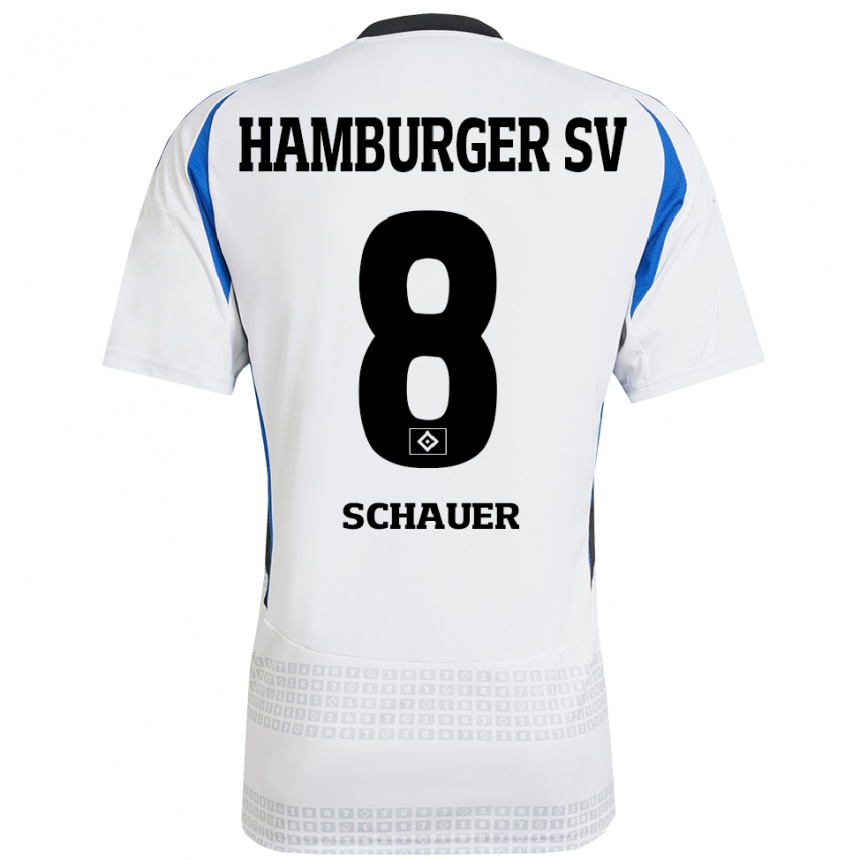 גברים כדורגל Martin Schauer #8 לבן כחול ג'רזי ביתית 2024/25