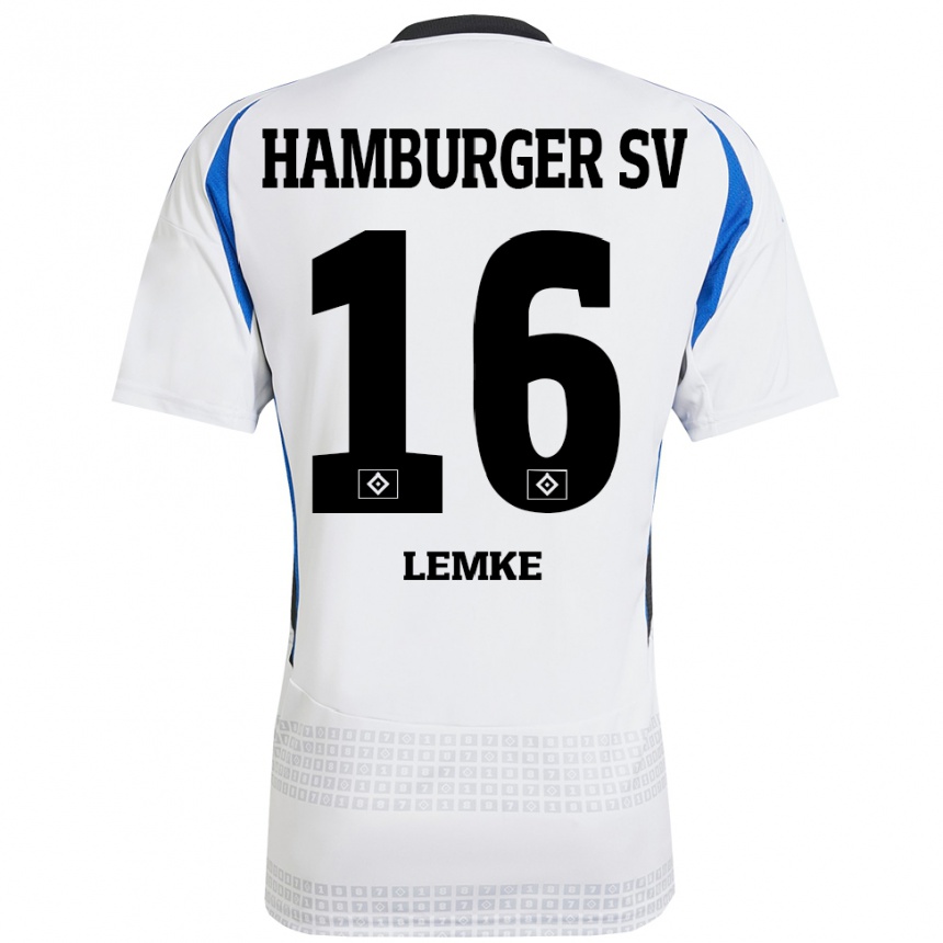 גברים כדורגל Louis Lemke #16 לבן כחול ג'רזי ביתית 2024/25