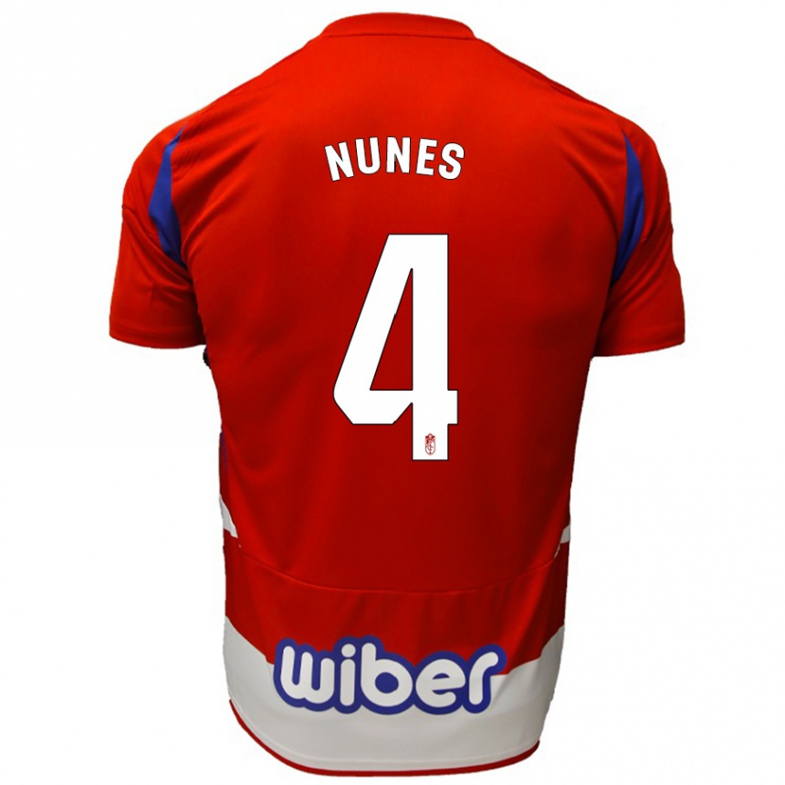 גברים כדורגל David Nunes #4 אדום לבן כחול ג'רזי ביתית 2024/25