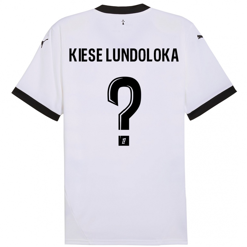 גברים כדורגל Jeanslor Kiese Lundoloka #0 לבן שחור הרחק ג'רזי 2024/25