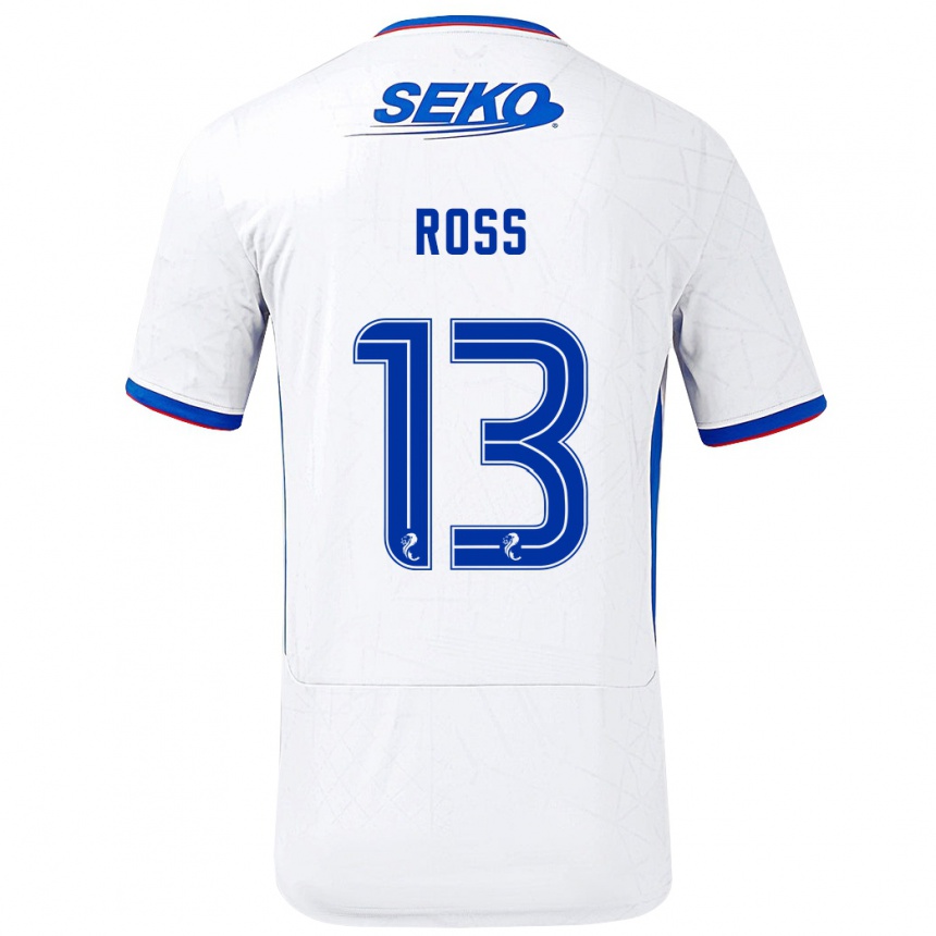 גברים כדורגל Jane Ross #13 לבן כחול הרחק ג'רזי 2024/25