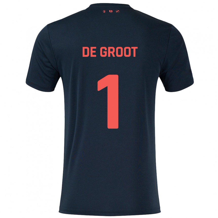 גברים כדורגל Jasmijn De Groot #1 שחור אדום הרחק ג'רזי 2024/25