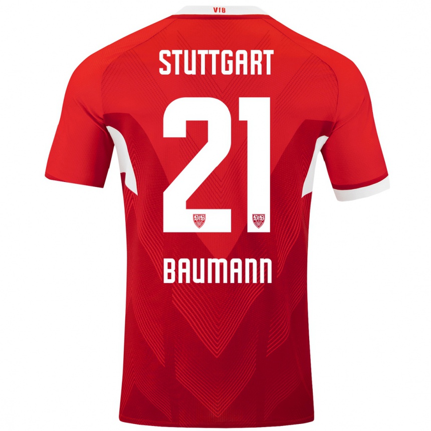 גברים כדורגל Katharina Baumann #21 אדום לבן הרחק ג'רזי 2024/25