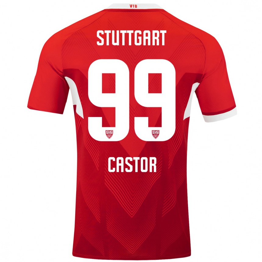 גברים כדורגל Gillian Castor #99 אדום לבן הרחק ג'רזי 2024/25