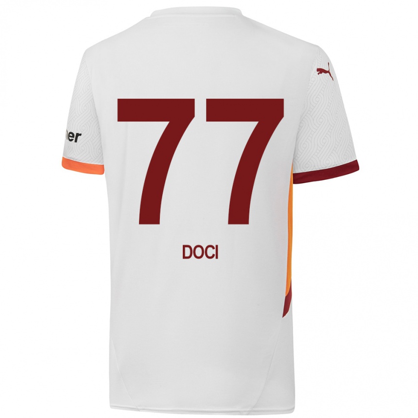 גברים כדורגל Megi Doci #77 לבן צהוב אדום הרחק ג'רזי 2024/25