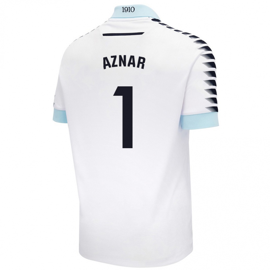 גברים כדורגל Victor Aznar #1 לבן כחול הרחק ג'רזי 2024/25