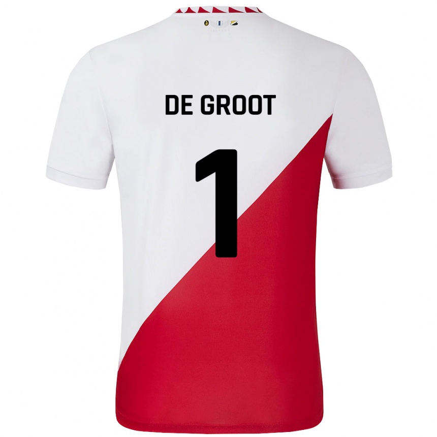 נשים כדורגל Jasmijn De Groot #1 לבן אדום ג'רזי ביתית 2024/25