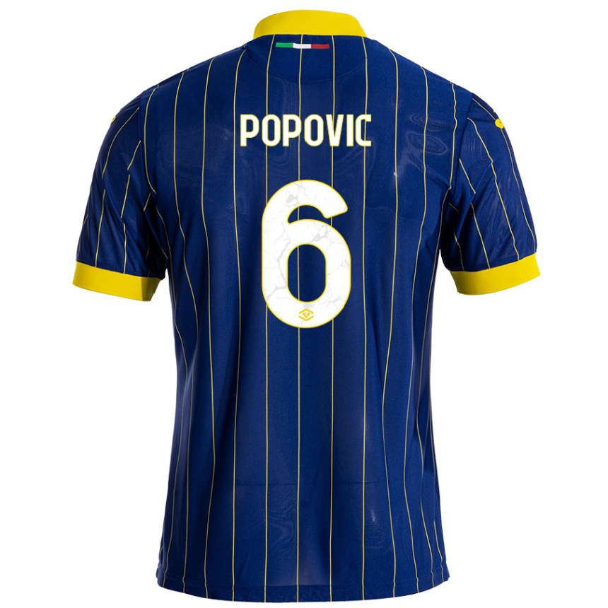 נשים כדורגל Andrej Popovic #6 כחול צהוב ג'רזי ביתית 2024/25