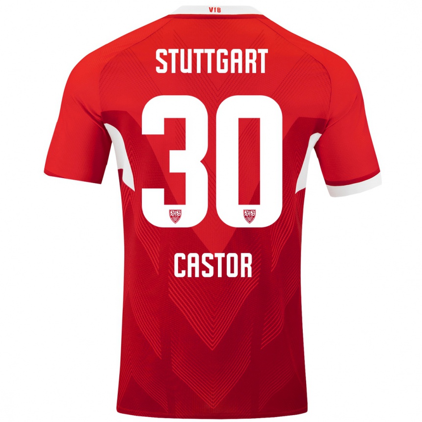 נשים כדורגל Joy Castor #30 אדום לבן הרחק ג'רזי 2024/25