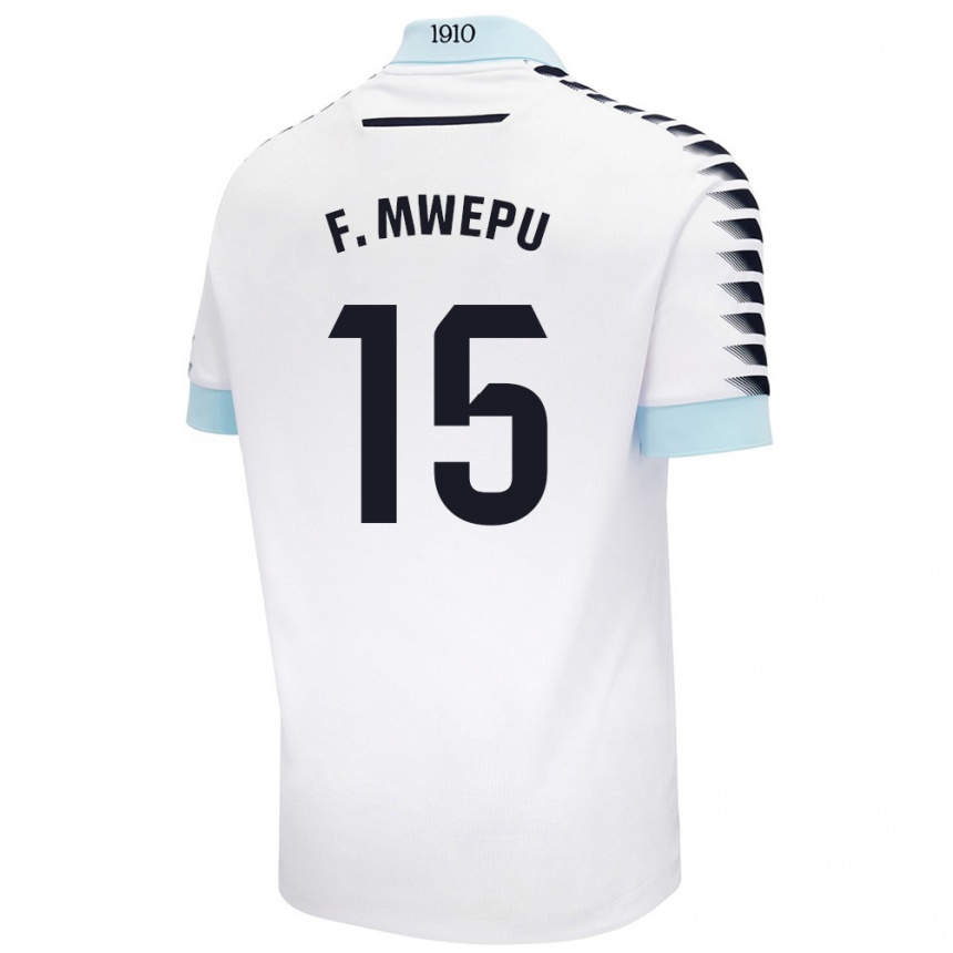 נשים כדורגל Francisco Mwepu #15 לבן כחול הרחק ג'רזי 2024/25