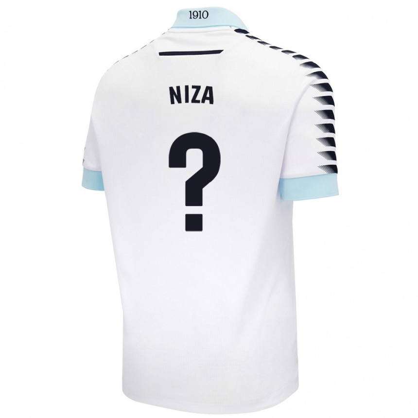 נשים כדורגל Sergio Niza #0 לבן כחול הרחק ג'רזי 2024/25