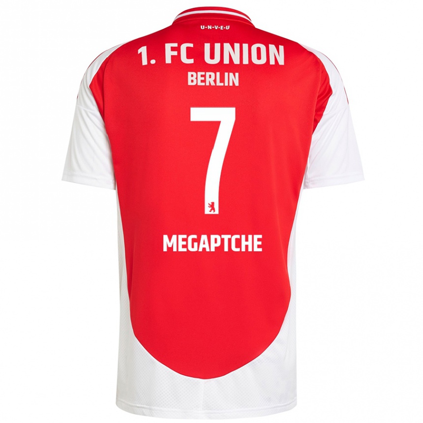 ילדים כדורגל Yann Megaptche #7 אדום לבן ג'רזי ביתית 2024/25