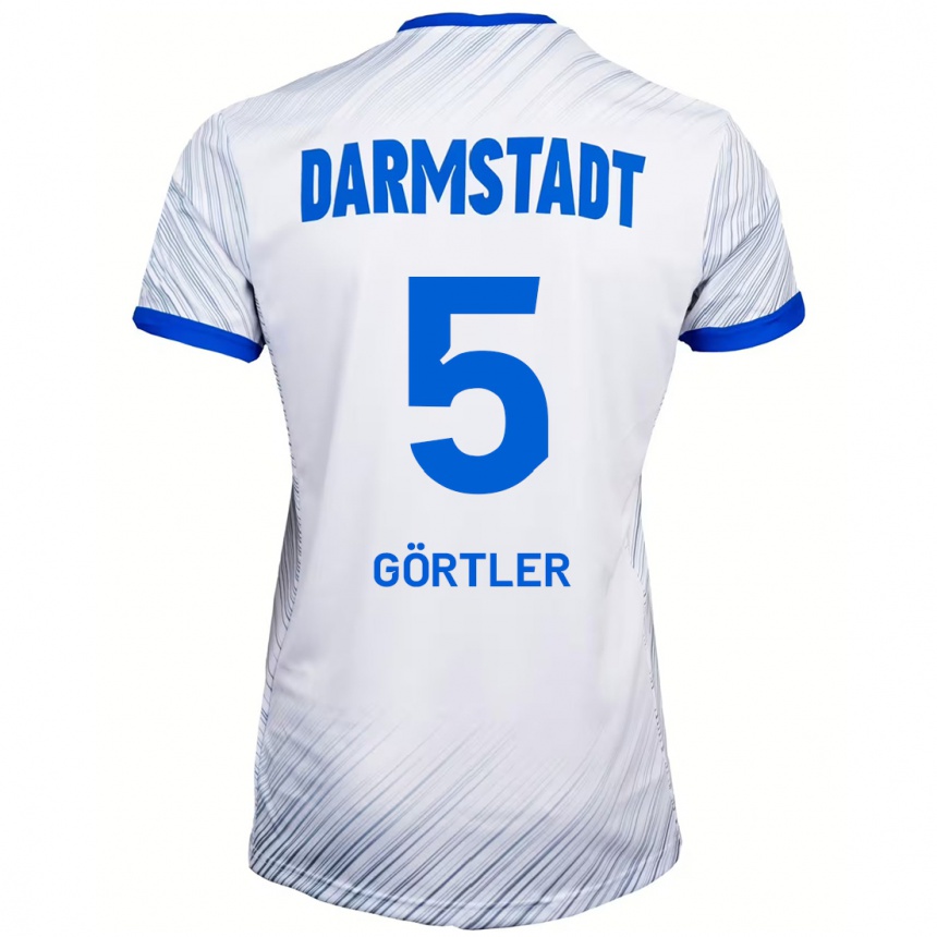 ילדים כדורגל Bastian Görtler #5 לבן כחול הרחק ג'רזי 2024/25