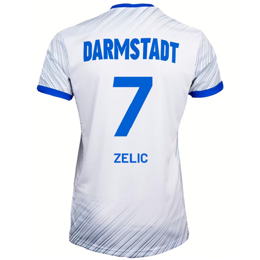 ילדים כדורגל Mateo Zelic #7 לבן כחול הרחק ג'רזי 2024/25