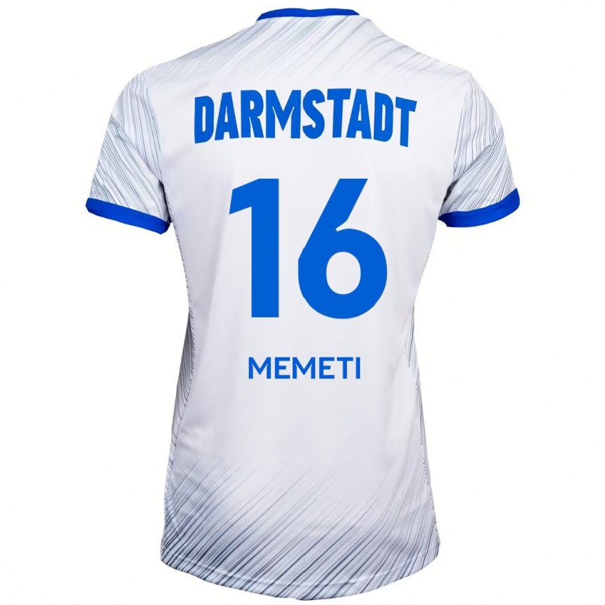 ילדים כדורגל Dilon Memeti #16 לבן כחול הרחק ג'רזי 2024/25