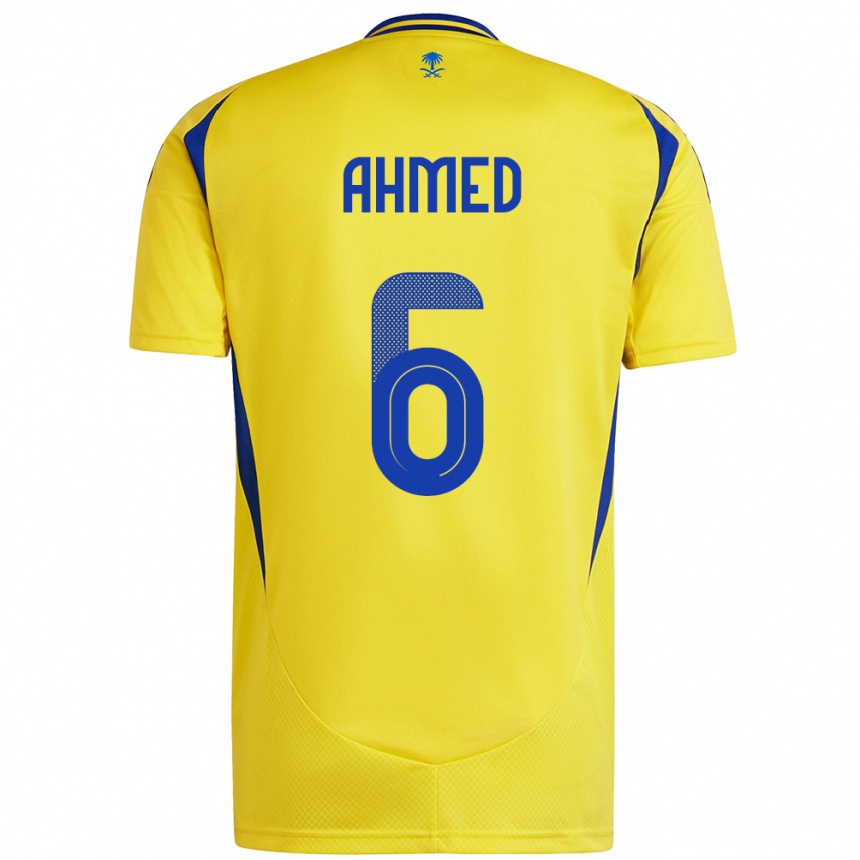 גברים כדורגל Aseel Ahmed #6 צהוב כחול ג'רזי ביתית 2024/25
