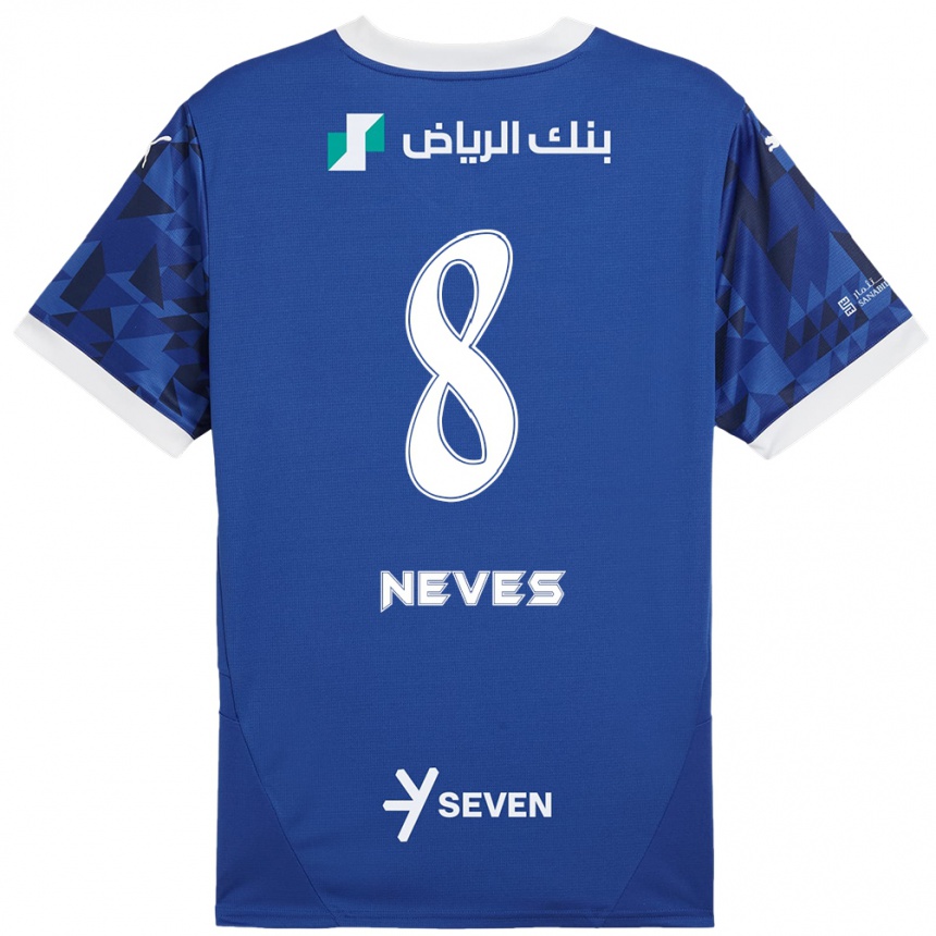 גברים כדורגל רובן נבס #8 כחול כהה לבן ג'רזי ביתית 2024/25