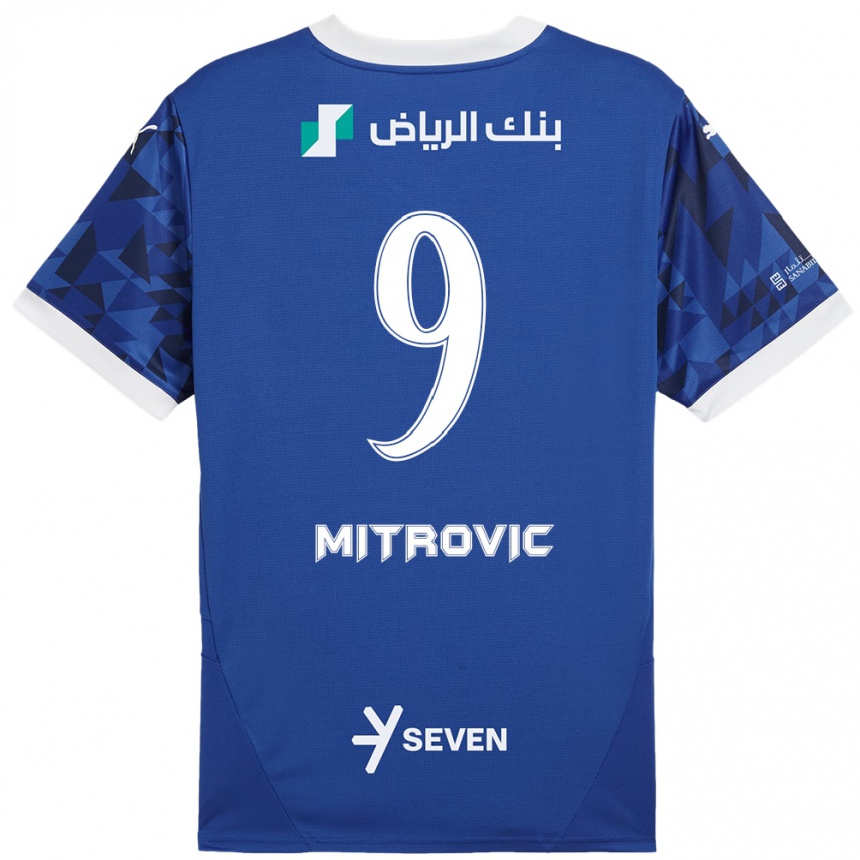 גברים כדורגל אלכסנדר מיטרוביץ' #9 כחול כהה לבן ג'רזי ביתית 2024/25
