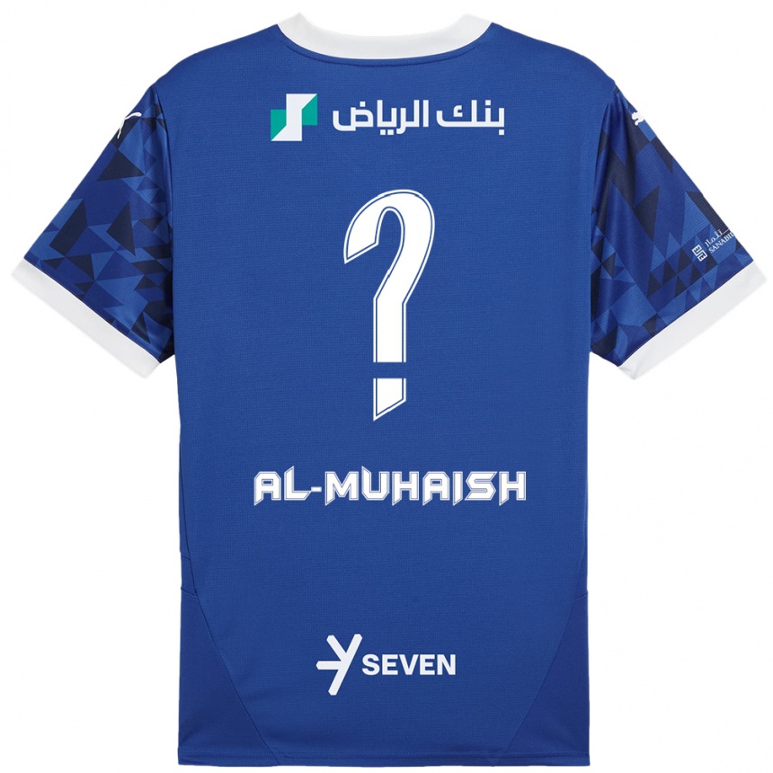 גברים כדורגל Mohammed Al-Muhaish #0 כחול כהה לבן ג'רזי ביתית 2024/25
