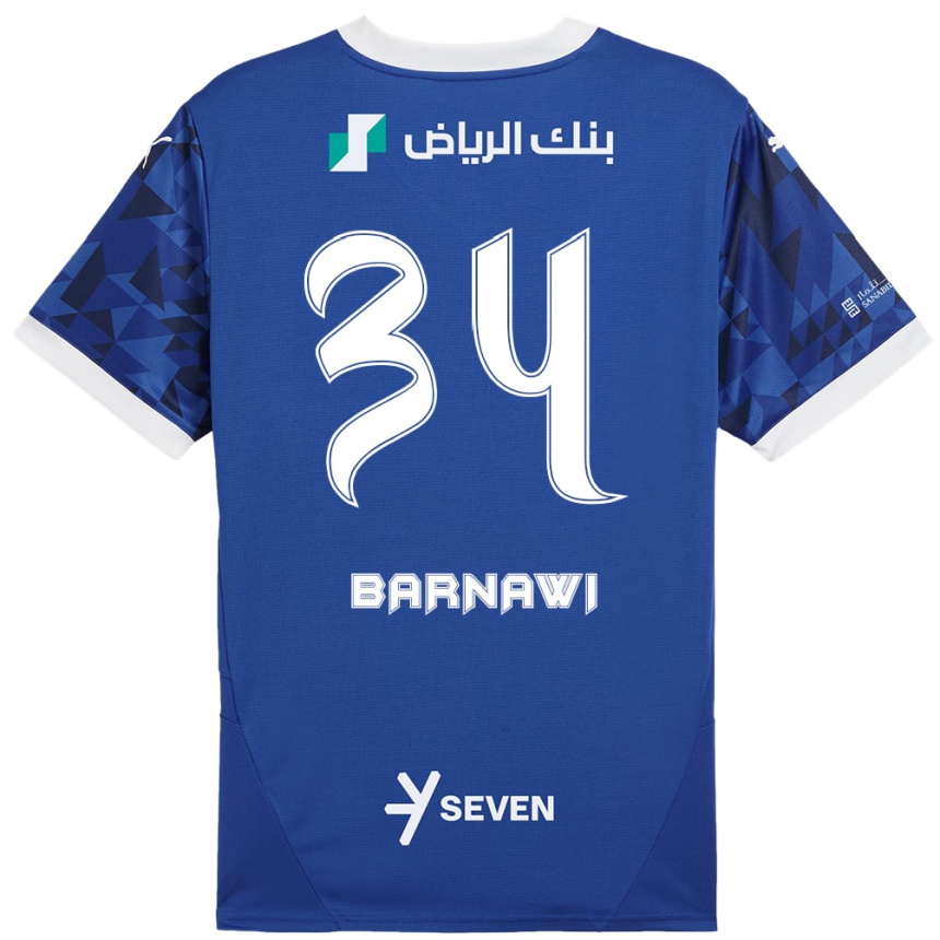 גברים כדורגל Saleh Barnawi #34 כחול כהה לבן ג'רזי ביתית 2024/25