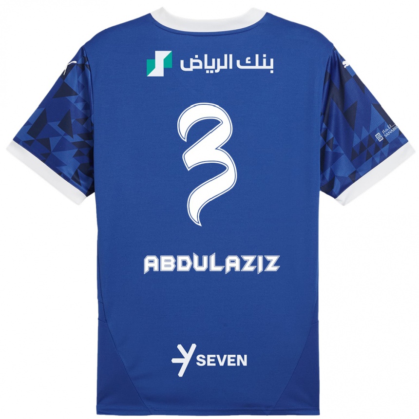 גברים כדורגל Al Jawhara Abdulaziz #3 כחול כהה לבן ג'רזי ביתית 2024/25