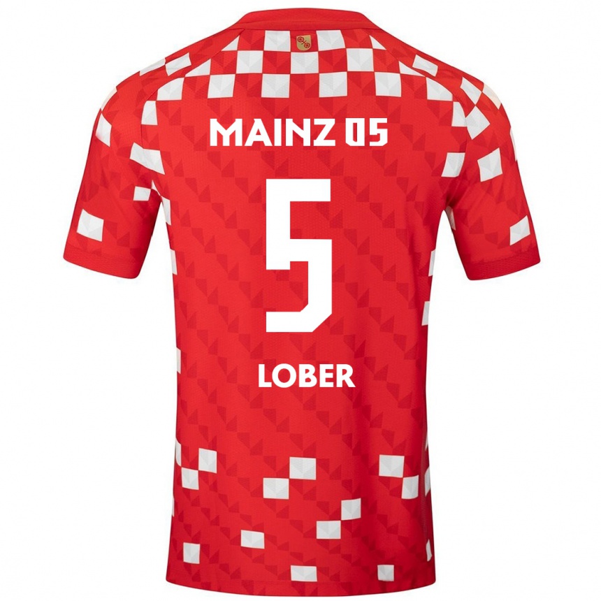 גברים כדורגל Jana Löber #5 לבן אדום ג'רזי ביתית 2024/25