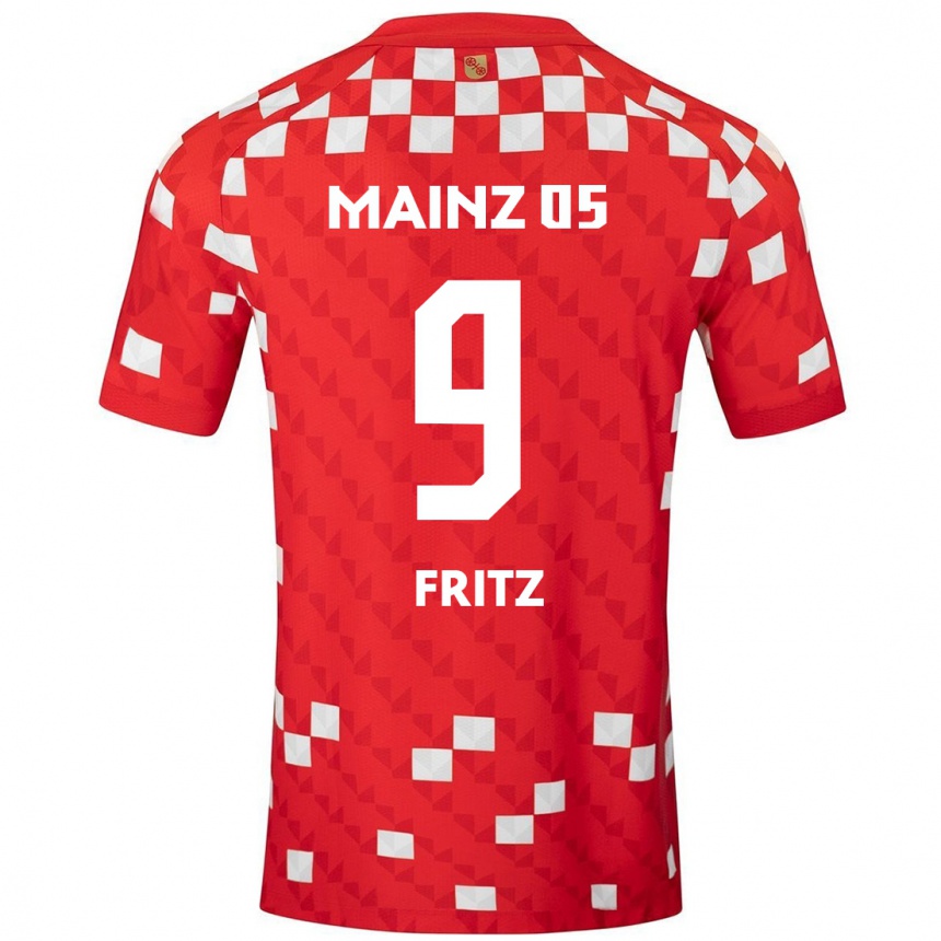 גברים כדורגל April Fritz #9 לבן אדום ג'רזי ביתית 2024/25