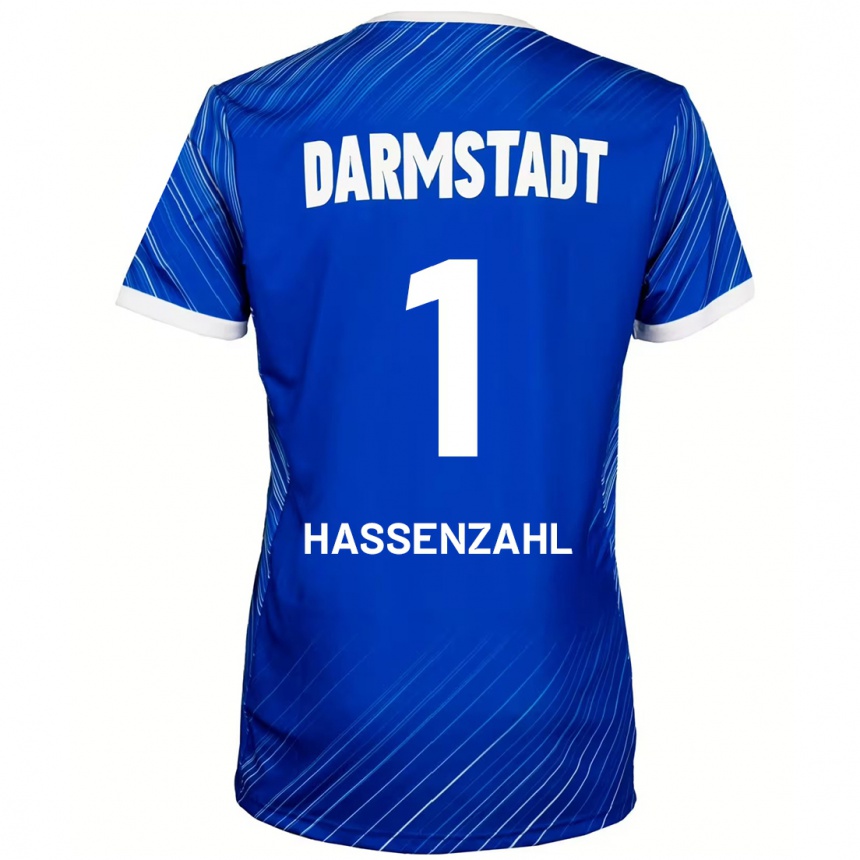 גברים כדורגל Leon Hassenzahl #1 כחול לבן ג'רזי ביתית 2024/25