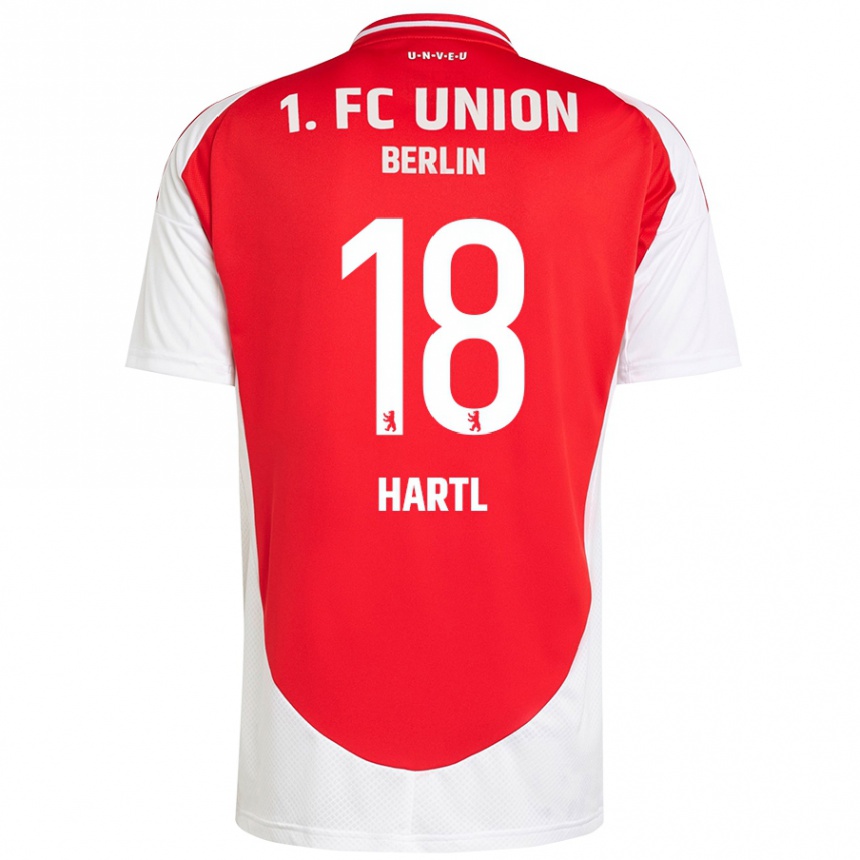 גברים כדורגל Fynn Hartl #18 אדום לבן ג'רזי ביתית 2024/25