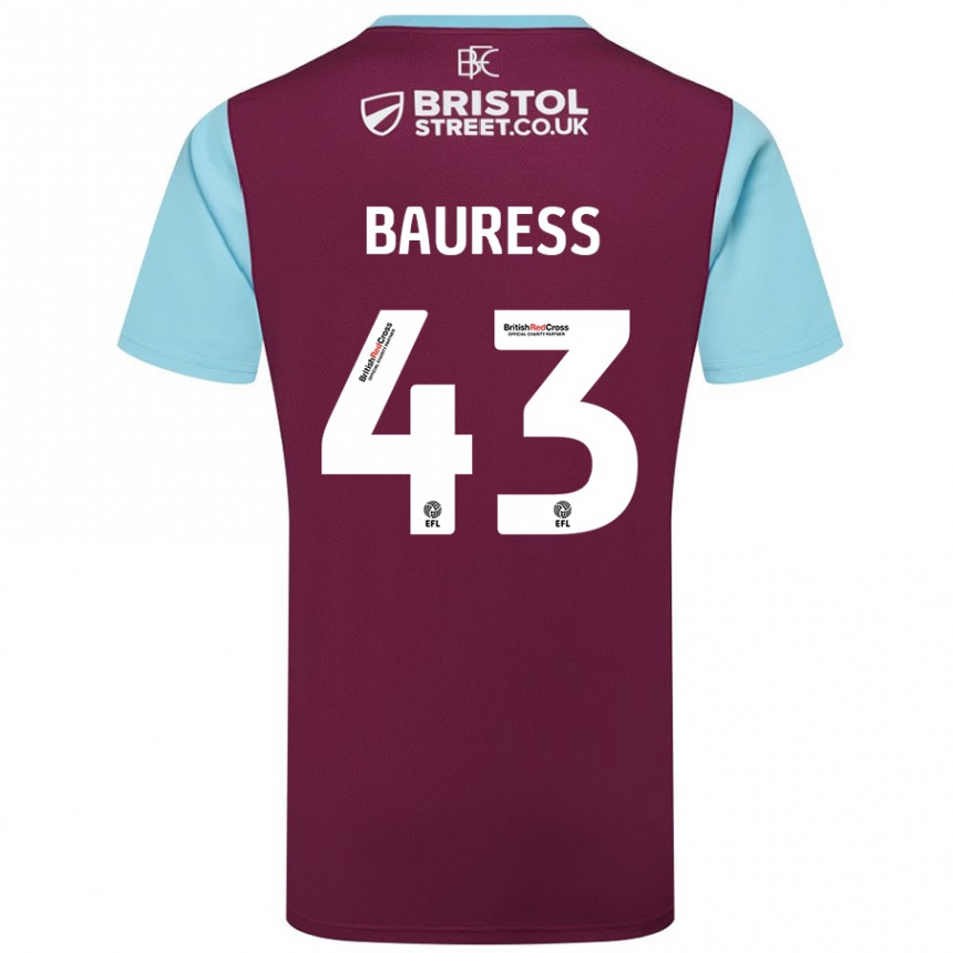 גברים כדורגל Joe Bauress #43 כחול שמיים בורדו ג'רזי ביתית 2024/25