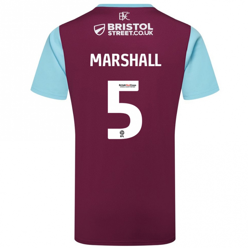 גברים כדורגל Georgia Marshall #5 כחול שמיים בורדו ג'רזי ביתית 2024/25