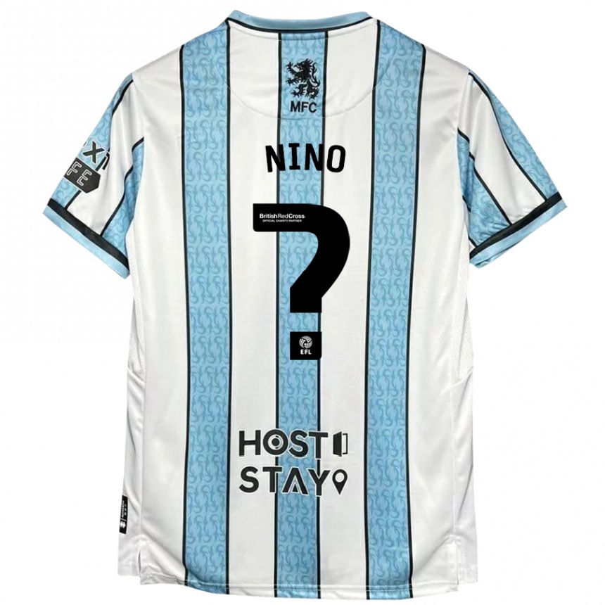 גברים כדורגל Collins Nino #0 כחול לבן הרחק ג'רזי 2024/25
