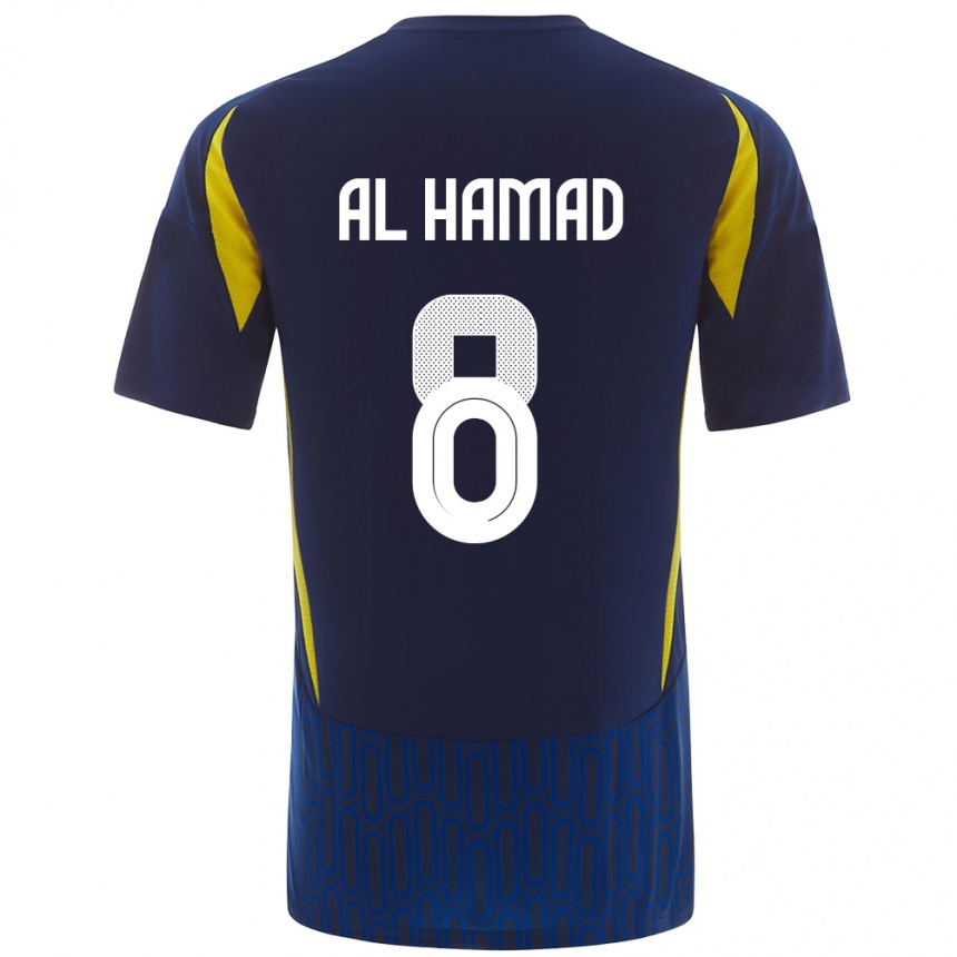 גברים כדורגל Sara Al-Hamad #8 כחול צהוב הרחק ג'רזי 2024/25