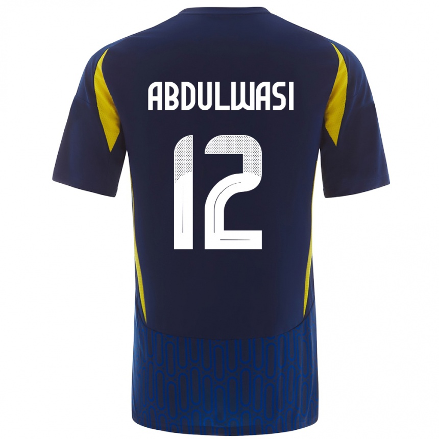 גברים כדורגל Dalal Abdulwasi #12 כחול צהוב הרחק ג'רזי 2024/25