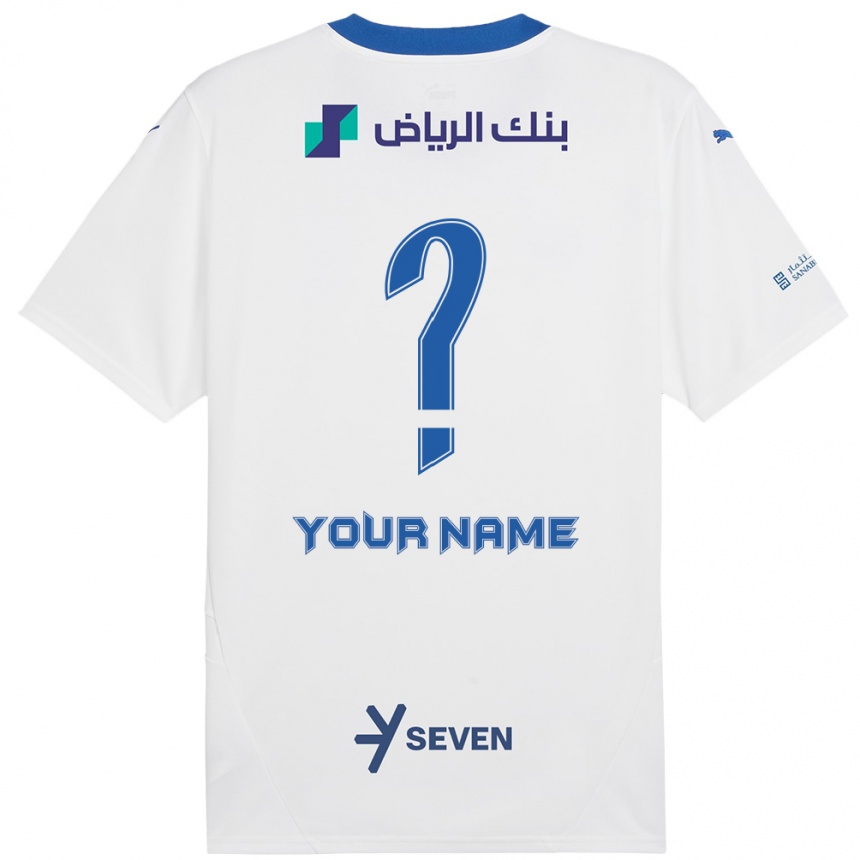גברים כדורגל השם שלך #0 כחול לבן הרחק ג'רזי 2024/25