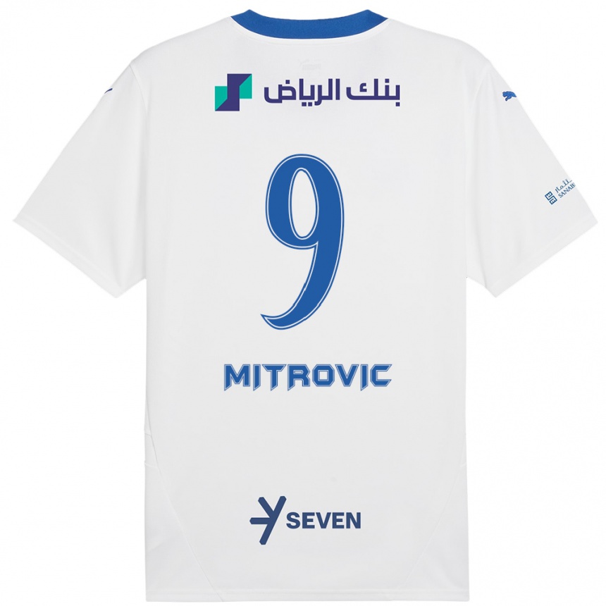 גברים כדורגל אלכסנדר מיטרוביץ' #9 כחול לבן הרחק ג'רזי 2024/25