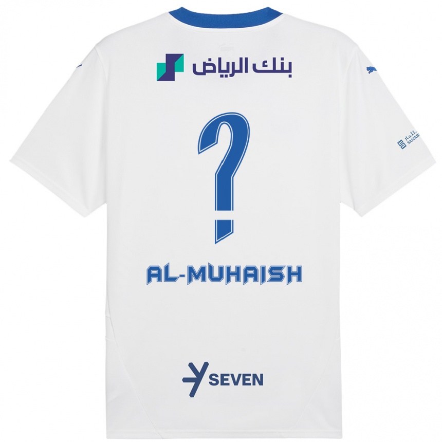 גברים כדורגל Mohammed Al-Muhaish #0 כחול לבן הרחק ג'רזי 2024/25