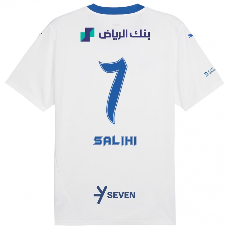 גברים כדורגל Shokhan Salihi #7 כחול לבן הרחק ג'רזי 2024/25