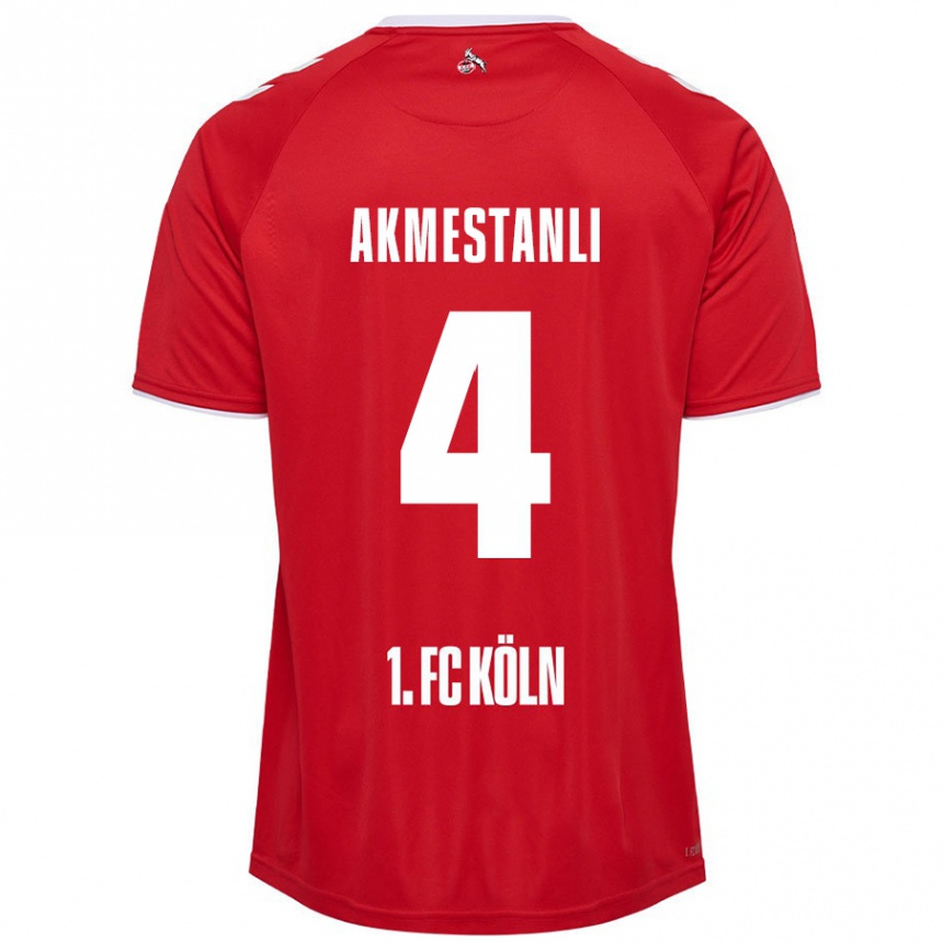 גברים כדורגל Teoman Akmestanli #4 אדום לבן הרחק ג'רזי 2024/25