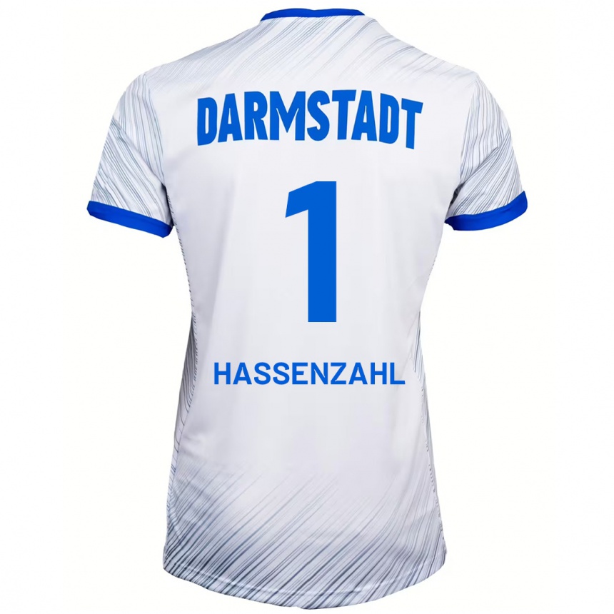 גברים כדורגל Leon Hassenzahl #1 לבן כחול הרחק ג'רזי 2024/25