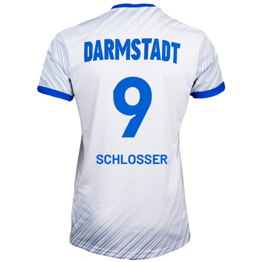 גברים כדורגל Mika Schlosser #9 לבן כחול הרחק ג'רזי 2024/25