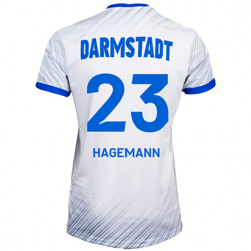 גברים כדורגל Emil Hagemann #23 לבן כחול הרחק ג'רזי 2024/25
