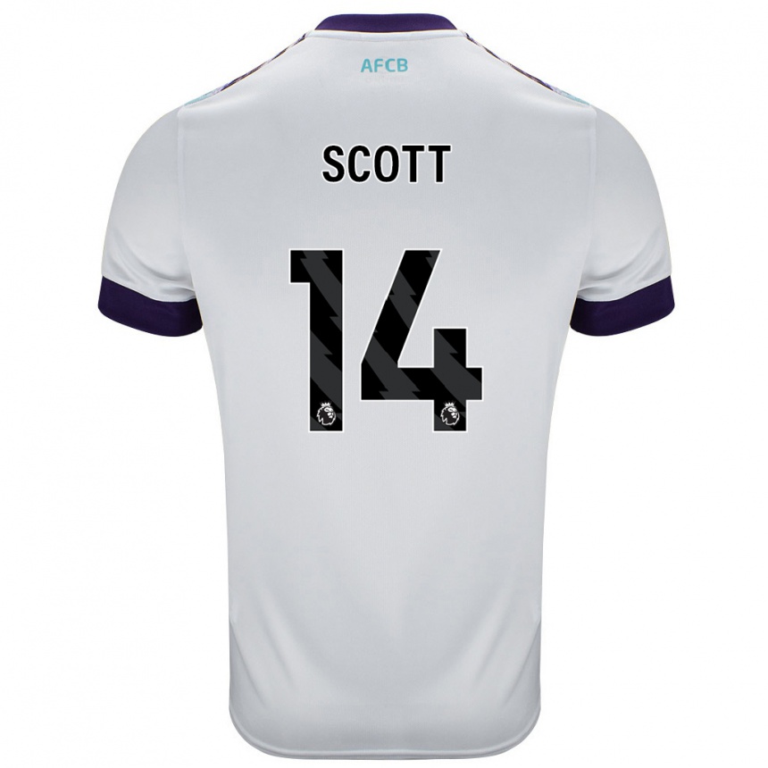 גברים כדורגל Alex Scott #14 לבן ירוק סגול הרחק ג'רזי 2024/25