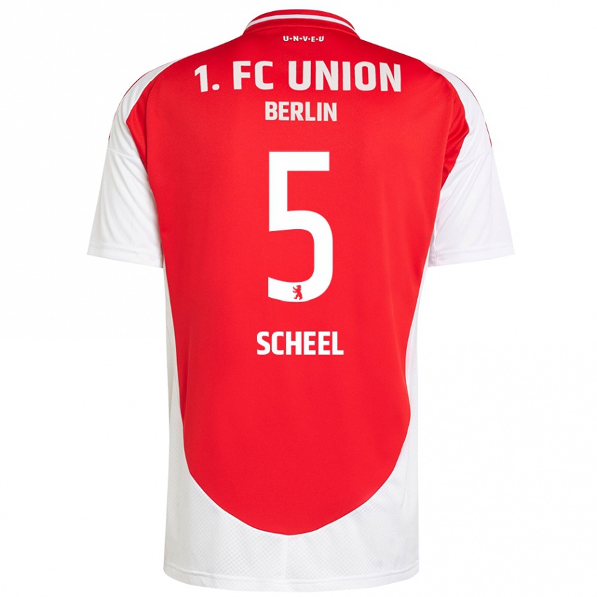 נשים כדורגל Luca Scheel #5 אדום לבן ג'רזי ביתית 2024/25