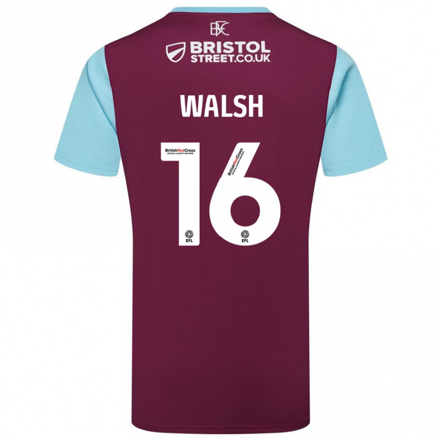נשים כדורגל Lucy Walsh #16 כחול שמיים בורדו ג'רזי ביתית 2024/25
