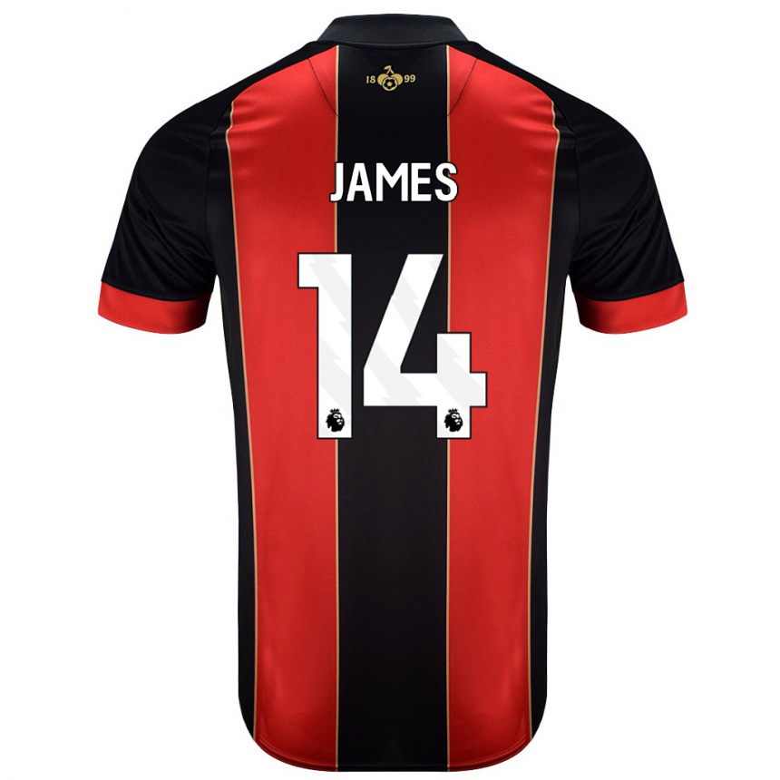 נשים כדורגל Katie James #14 אדום שחור ג'רזי ביתית 2024/25