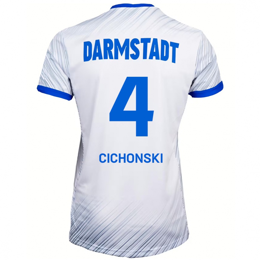נשים כדורגל Florian Cichonski #4 לבן כחול הרחק ג'רזי 2024/25