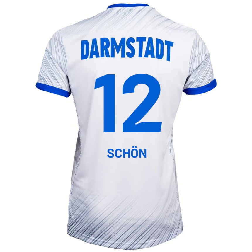 נשים כדורגל Lars Schön #12 לבן כחול הרחק ג'רזי 2024/25